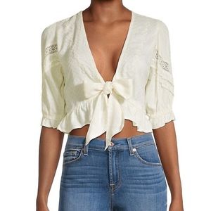 Dex Puff Sleeve Tie-Front Blouse NWOT